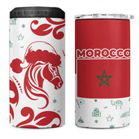 Morocco Christmas 4 in 1 Can Cooler Tumbler with Red Horse Santa Hat Arabesque Pattern and Holiday Icons Design - Wonder Print Shop