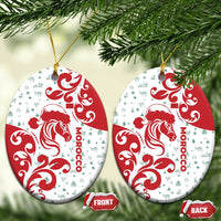 Morocco Christmas Ceramic Ornament with Red Horse Santa Hat Arabesque Pattern and Holiday Icons Design - Wonder Print Shop