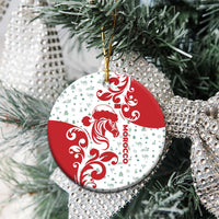 Morocco Christmas Ceramic Ornament with Red Horse Santa Hat Arabesque Pattern and Holiday Icons Design - Wonder Print Shop
