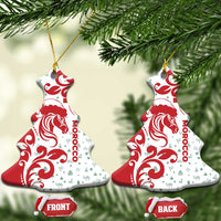 Morocco Christmas Ceramic Ornament with Red Horse Santa Hat Arabesque Pattern and Holiday Icons Design - Wonder Print Shop