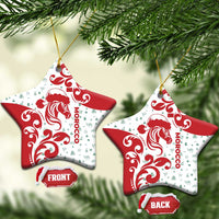 Morocco Christmas Ceramic Ornament with Red Horse Santa Hat Arabesque Pattern and Holiday Icons Design - Wonder Print Shop