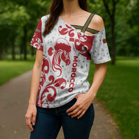 Morocco Christmas Cross Shoulder Shirt with Red Horse Santa Hat Arabesque Pattern and Holiday Icons Design - Wonder Print Shop