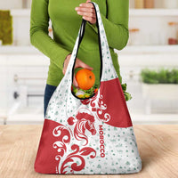 Morocco Christmas Grocery Bag with Red Horse Santa Hat Arabesque Pattern and Holiday Icons Design - Wonder Print Shop