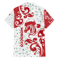 Morocco Christmas Hawaiian Shirt with Red Horse Santa Hat Arabesque Pattern and Holiday Icons Design - Wonder Print Shop