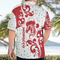 Morocco Christmas Hawaiian Shirt with Red Horse Santa Hat Arabesque Pattern and Holiday Icons Design - Wonder Print Shop