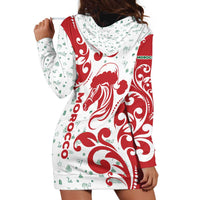 Morocco Christmas Hoodie Dress with Red Horse Santa Hat Arabesque Pattern and Holiday Icons Design - Wonder Print Shop