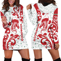 Morocco Christmas Hoodie Dress with Red Horse Santa Hat Arabesque Pattern and Holiday Icons Design - Wonder Print Shop
