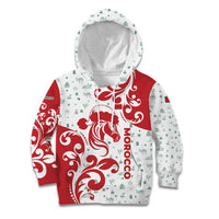 Morocco Christmas Kid Hoodie with Red Horse Santa Hat Arabesque Pattern and Holiday Icons Design - Wonder Print Shop