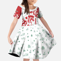 Morocco Christmas Kid Short Sleeve Dress with Red Horse Santa Hat Arabesque Pattern and Holiday Icons Design - Wonder Print Shop