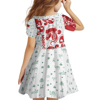 Morocco Christmas Kid Short Sleeve Dress with Red Horse Santa Hat Arabesque Pattern and Holiday Icons Design - Wonder Print Shop