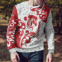 Morocco Christmas Ugly Christmas Sweater with Red Horse Santa Hat Arabesque Pattern and Holiday Icons Design - Wonder Print Shop