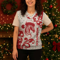Morocco Christmas Knitted V-Neck Vest with Red Horse Santa Hat Arabesque Pattern and Holiday Icons Design - Wonder Print Shop