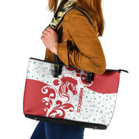 Morocco Christmas Leather Tote Bag with Red Horse Santa Hat Arabesque Pattern and Holiday Icons Design - Wonder Print Shop