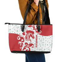 Morocco Christmas Leather Tote Bag with Red Horse Santa Hat Arabesque Pattern and Holiday Icons Design - Wonder Print Shop