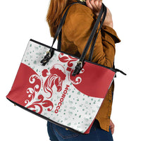 Morocco Christmas Leather Tote Bag with Red Horse Santa Hat Arabesque Pattern and Holiday Icons Design - Wonder Print Shop