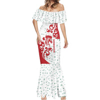 Morocco Christmas Mermaid Dress with Red Horse Santa Hat Arabesque Pattern and Holiday Icons Design - Wonder Print Shop