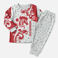Morocco Christmas Pajama Set with Red Horse Santa Hat Arabesque Pattern and Holiday Icons Design - Wonder Print Shop