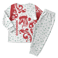 Morocco Christmas Pajama Set with Red Horse Santa Hat Arabesque Pattern and Holiday Icons Design - Wonder Print Shop