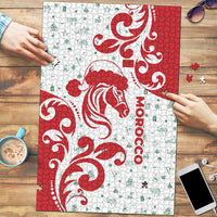 Morocco Christmas Puzzle with Red Horse Santa Hat Arabesque Pattern and Holiday Icons Design - Wonder Print Shop