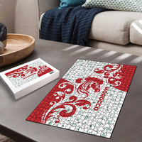 Morocco Christmas Puzzle with Red Horse Santa Hat Arabesque Pattern and Holiday Icons Design - Wonder Print Shop
