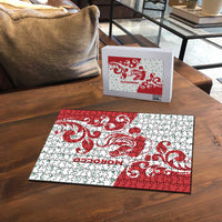 Morocco Christmas Puzzle with Red Horse Santa Hat Arabesque Pattern and Holiday Icons Design - Wonder Print Shop