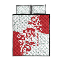 Morocco Christmas Quilt Bed Set with Red Horse Santa Hat Arabesque Pattern and Holiday Icons Design - Wonder Print Shop