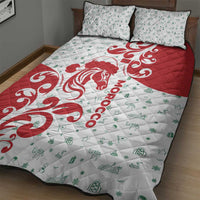 Morocco Christmas Quilt Bed Set with Red Horse Santa Hat Arabesque Pattern and Holiday Icons Design - Wonder Print Shop