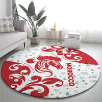 Morocco Christmas Round Carpet with Red Horse Santa Hat Arabesque Pattern and Holiday Icons Design - Wonder Print Shop