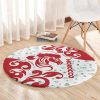 Morocco Christmas Round Carpet with Red Horse Santa Hat Arabesque Pattern and Holiday Icons Design - Wonder Print Shop