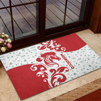 Morocco Christmas Rubber Doormat with Red Horse Santa Hat Arabesque Pattern and Holiday Icons Design - Wonder Print Shop