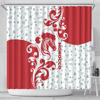Morocco Christmas Shower Curtain with Red Horse Santa Hat Arabesque Pattern and Holiday Icons Design - Wonder Print Shop