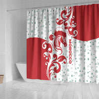 Morocco Christmas Shower Curtain with Red Horse Santa Hat Arabesque Pattern and Holiday Icons Design - Wonder Print Shop