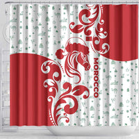 Morocco Christmas Shower Curtain with Red Horse Santa Hat Arabesque Pattern and Holiday Icons Design - Wonder Print Shop