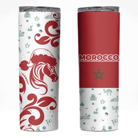 Morocco Christmas Skinny Tumbler with Red Horse Santa Hat Arabesque Pattern and Holiday Icons Design - Wonder Print Shop