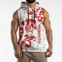 Morocco Christmas Sleeveless Hoodie with Red Horse Santa Hat Arabesque Pattern and Holiday Icons Design - Wonder Print Shop