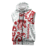 Morocco Christmas Sleeveless Zip Hoodie with Red Horse Santa Hat Arabesque Pattern and Holiday Icons Design - Wonder Print Shop