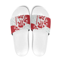 Morocco Christmas Slide Sandals with Red Horse Santa Hat Arabesque Pattern and Holiday Icons Design - Wonder Print Shop