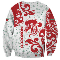 Morocco Christmas Sweatshirt with Red Horse Santa Hat Arabesque Pattern and Holiday Icons Design - Wonder Print Shop