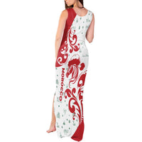 Morocco Christmas Tank Maxi Dress with Red Horse Santa Hat Arabesque Pattern and Holiday Icons Design - Wonder Print Shop