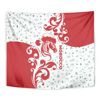 Morocco Christmas Tapestry with Red Horse Santa Hat Arabesque Pattern and Holiday Icons Design - Wonder Print Shop