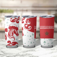 Morocco Christmas Tumbler Cup with Red Horse Santa Hat Arabesque Pattern and Holiday Icons Design - Wonder Print Shop