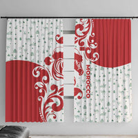 Morocco Christmas Window Curtain with Red Horse Santa Hat Arabesque Pattern and Holiday Icons Design - Wonder Print Shop