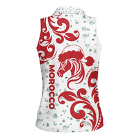 Morocco Christmas Women Sleeveless Polo Shirt with Red Horse Santa Hat Arabesque Pattern and Holiday Icons Design - Wonder Print Shop