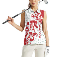 Morocco Christmas Women Sleeveless Polo Shirt with Red Horse Santa Hat Arabesque Pattern and Holiday Icons Design - Wonder Print Shop
