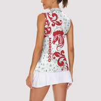Morocco Christmas Women Sleeveless Polo Shirt with Red Horse Santa Hat Arabesque Pattern and Holiday Icons Design - Wonder Print Shop