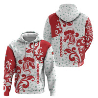 Morocco Christmas Zip Hoodie with Red Horse Santa Hat Arabesque Pattern and Holiday Icons Design - Wonder Print Shop