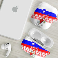 Slovenia Christmas AirPods Case with Saint Nicholas White Horse Snowflake Pattern and National Flag Design - Wonder Print Shop