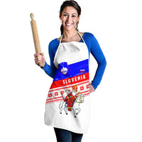 Slovenia Christmas Apron with Saint Nicholas White Horse Snowflake Pattern and National Flag Design - Wonder Print Shop