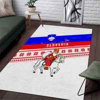 Slovenia Christmas Area Rug with Saint Nicholas White Horse Snowflake Pattern and National Flag Design - Wonder Print Shop
