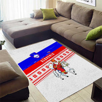 Slovenia Christmas Area Rug with Saint Nicholas White Horse Snowflake Pattern and National Flag Design - Wonder Print Shop